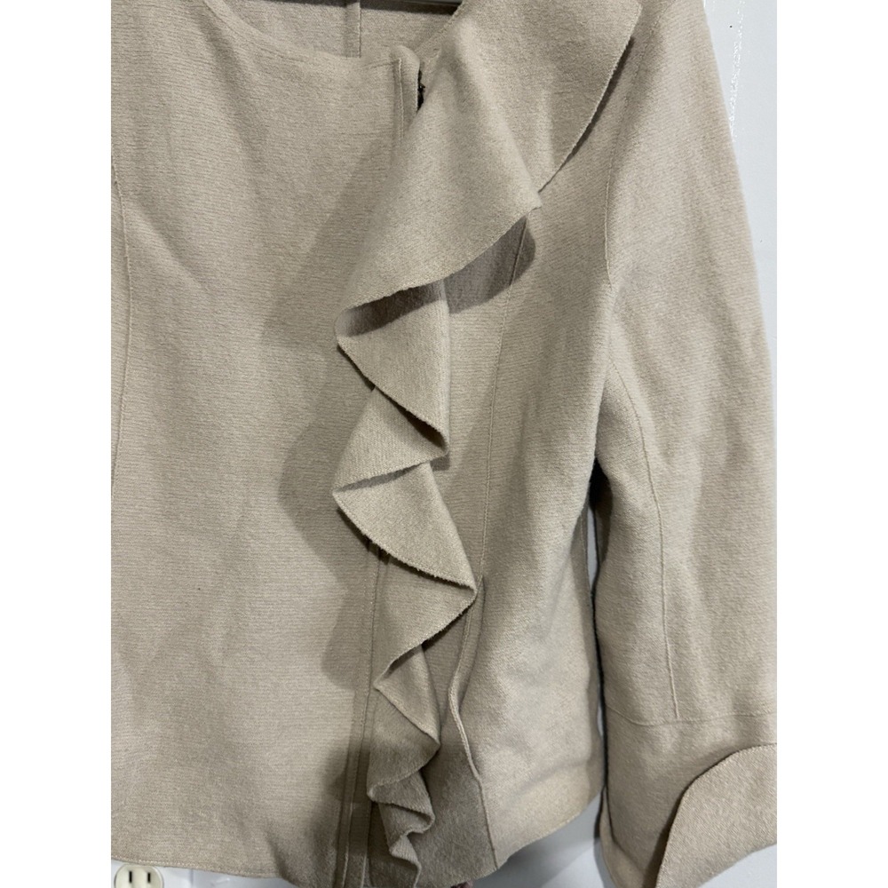 Beyond Threads  Jacket Womens M Beige Alpaca Wool Blend Ruffle Zip A-Symmetrical - Picture 2 of 5